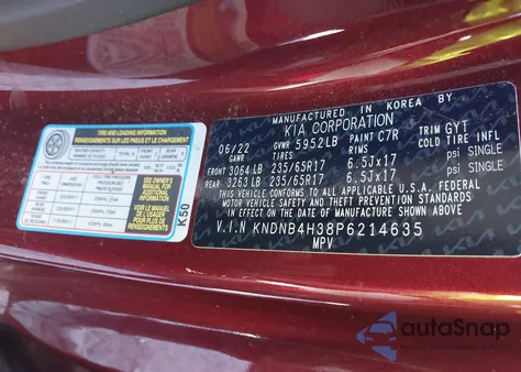 2023 Kia Carnival Mpv Lx Seat Package from USA, damaged, VIN KNDNB4H38P6214635